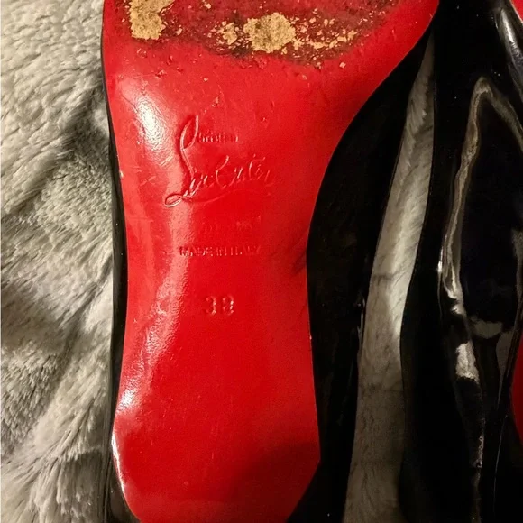 👠 CHRISTIAN LOUBOUTIN Pretty, black patent leather Open-Toe Women's Shoes 38